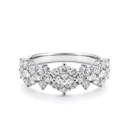 White Gold Marquise & Round Diamond Cluster Band Ring