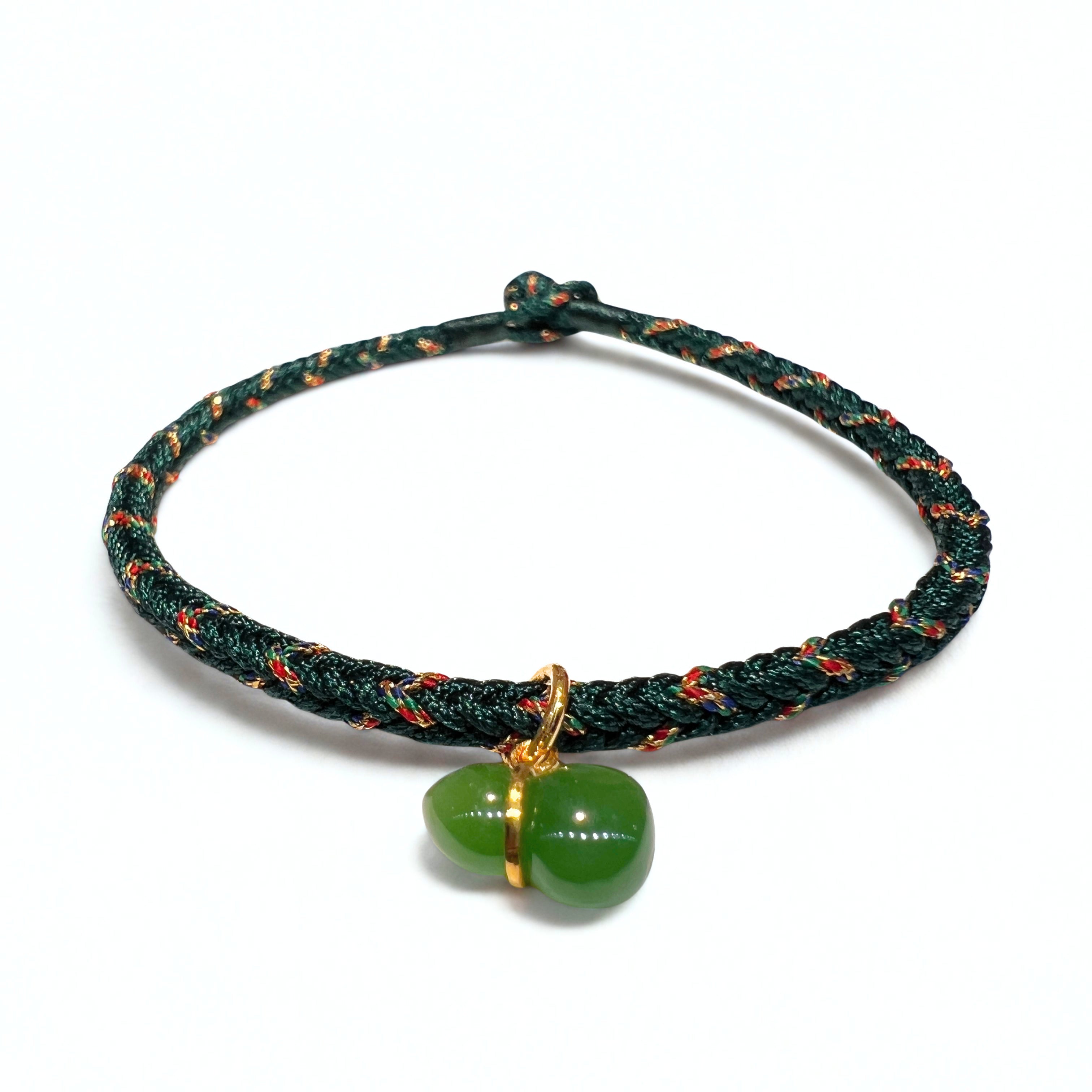24K Gold Hetian Jade Gourd Charm Bracelet