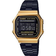 CASIO VINTAGE DIGITAL WATCH IN BLACK AND GOLD A168WEGB-1BVT