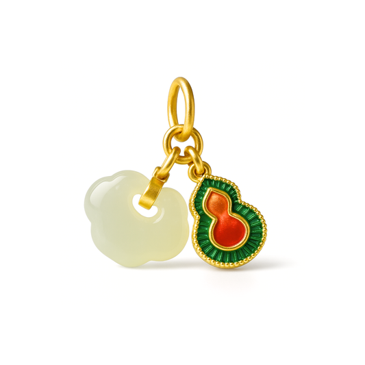 24k Gold Hetian Jade Calabash Charm