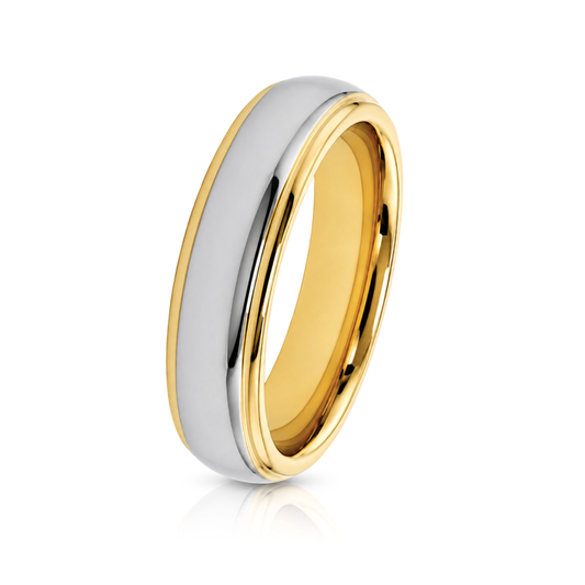 6mm Tungsten Wedding Ring Band in White and Yellow
