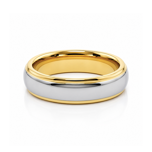 6mm Tungsten Wedding Ring Band in White and Yellow