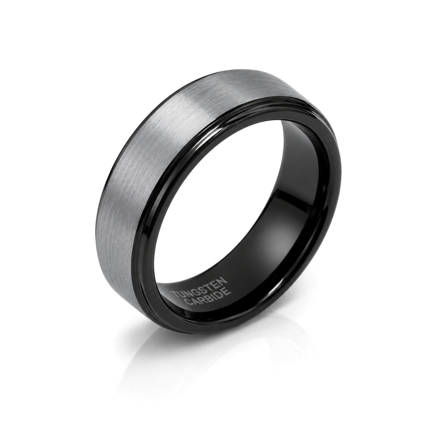 8mm Tungsten Wedding Ring Band in White and Black