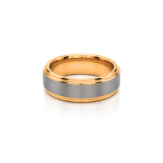 8mm Tungsten Wedding Ring Band in White and Rose Gold