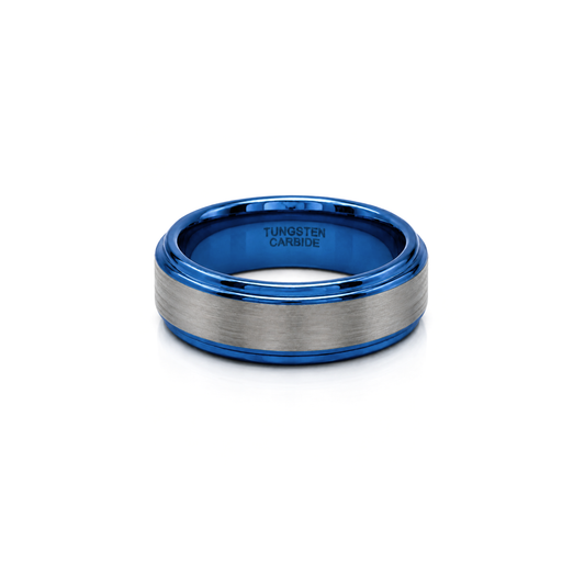 Tungsten Wedding Ring Band in White and Blue (8mm)