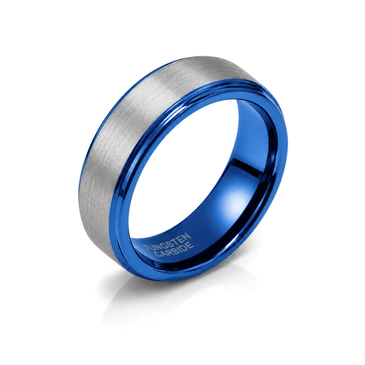 8mm Tungsten Wedding Ring Band in White and Blue