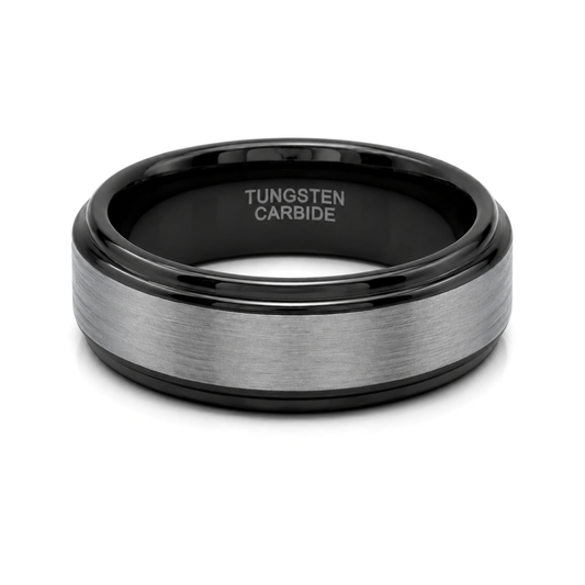 8mm Tungsten Wedding Ring Band in White and Black