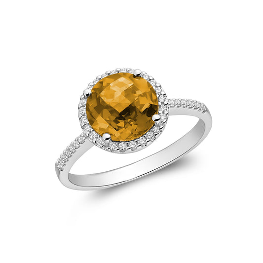Round Citrine & Diamond Halo Ring