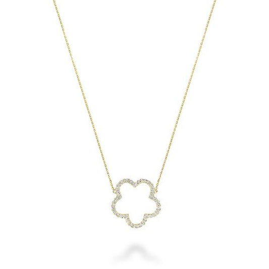 Open Hollow Flower Diamond Necklace