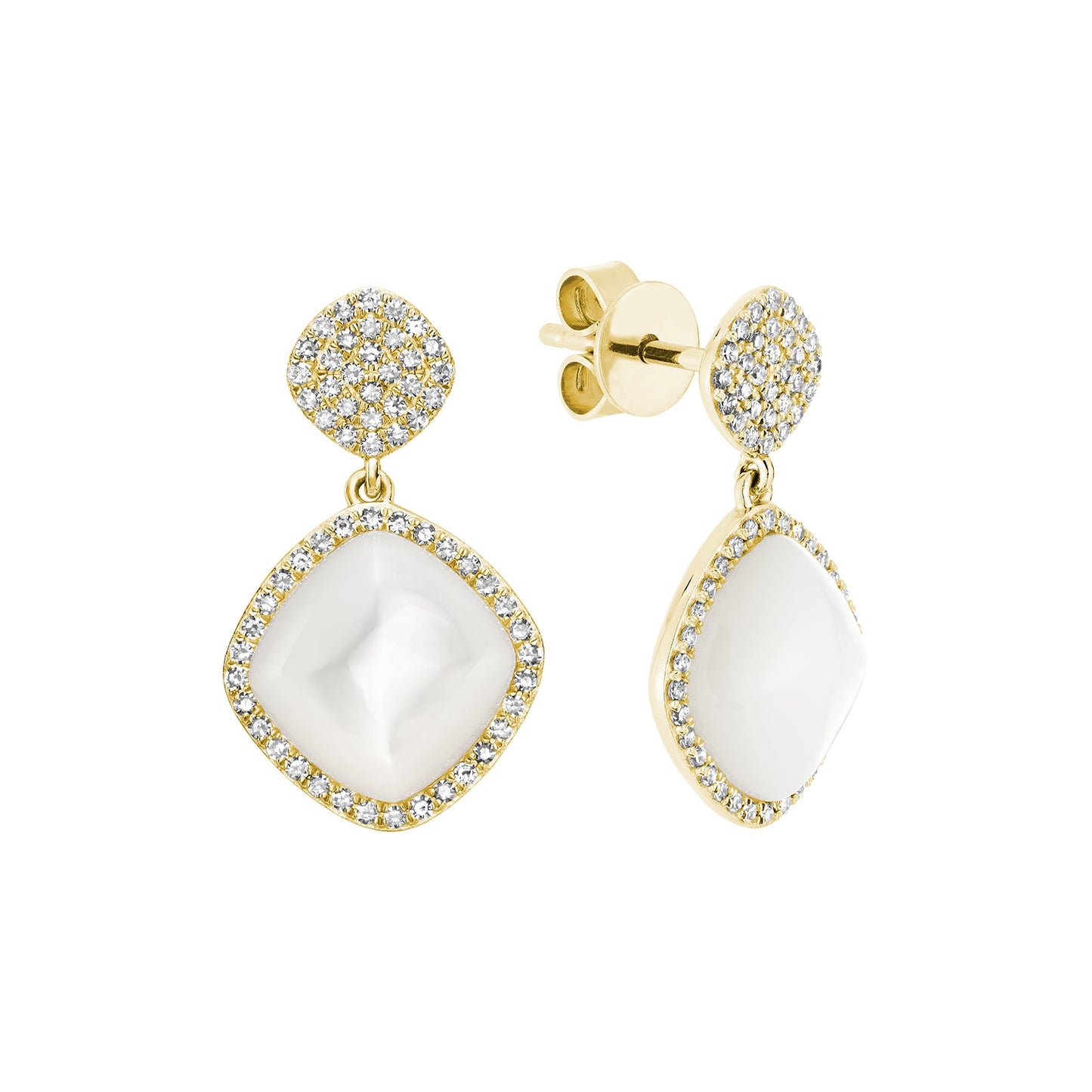 Mother of Pearl and Diamond Dangle Stud Earrings
