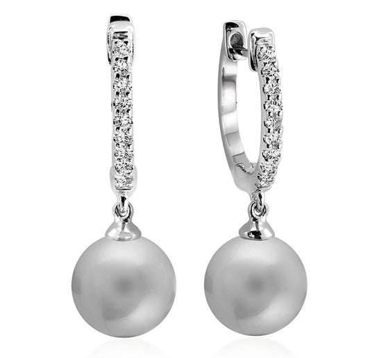 Cultured Freshwater Pearl & Diamond Dangle Earrings