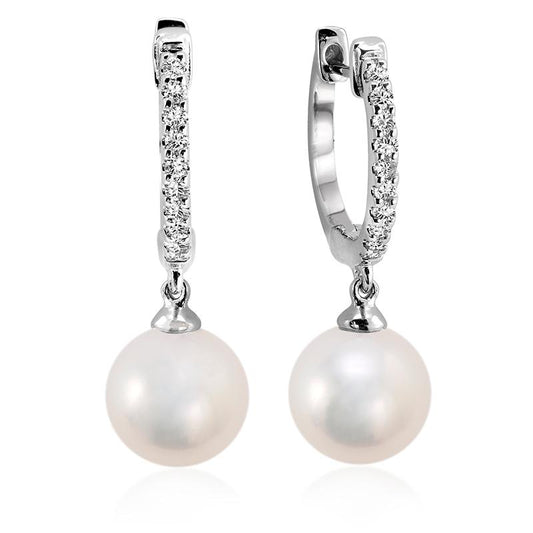 Cultured Freshwater Pearl & Diamond Dangle Earrings