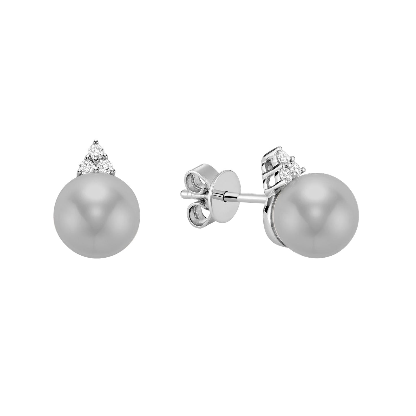 Cultured Freshwater Pearl & Diamond Stud Earrings