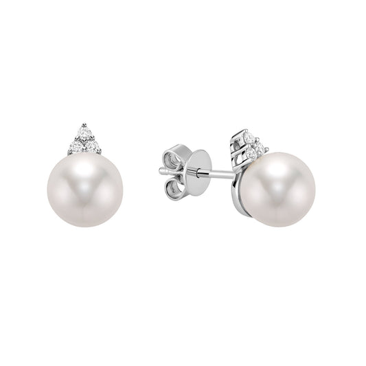 Cultured Freshwater Pearl & Diamond Stud Earrings