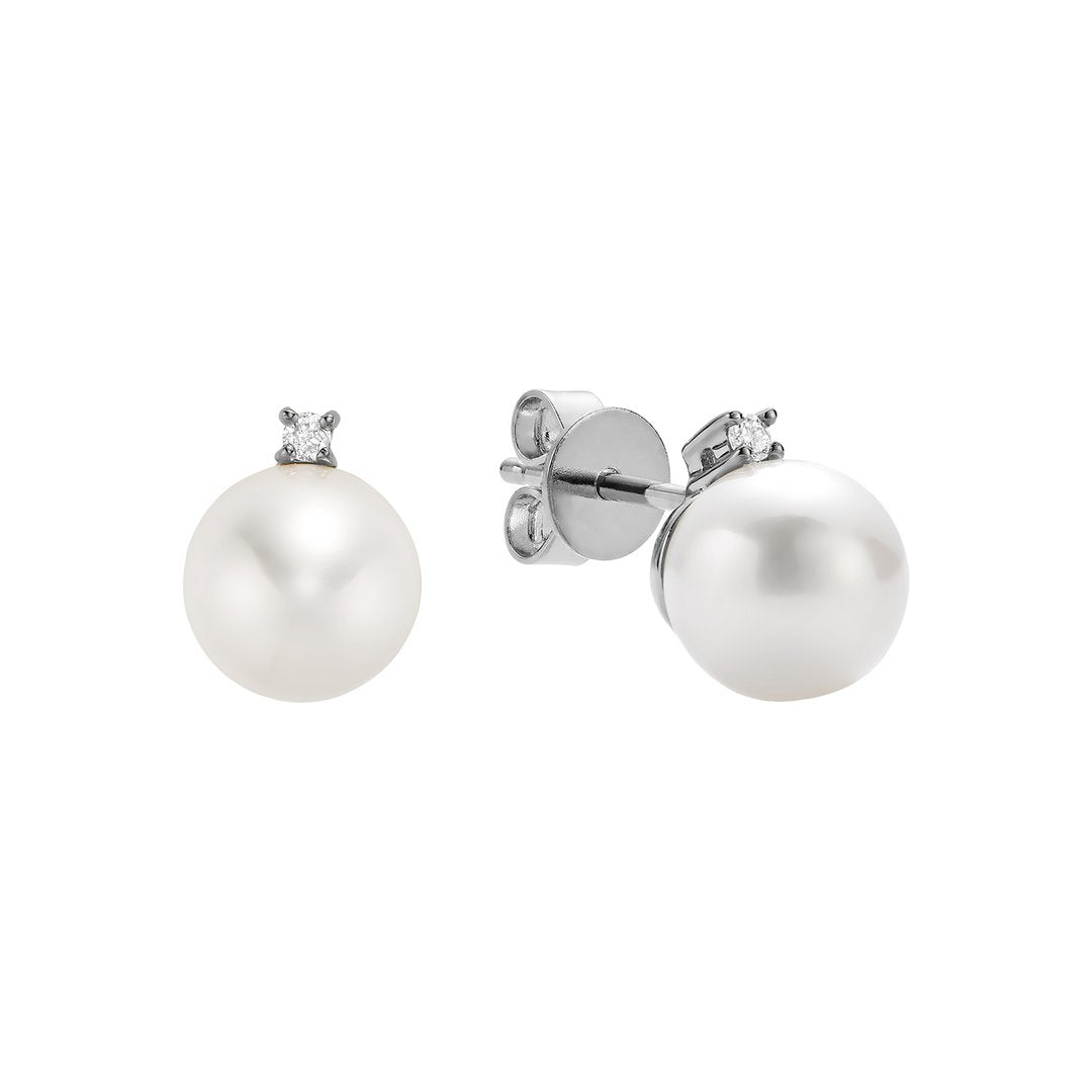 Cultured Freshwater Pearl & Diamonds Stud Earrings