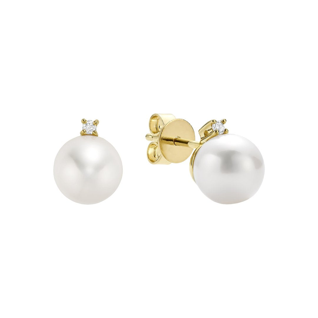 Cultured Freshwater Pearl & Diamonds Stud Earrings