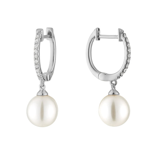 Cultured Freshwater Pearl & Diamond Dangle Earrings