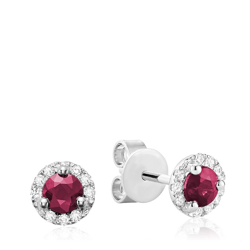 Precious Stone & Diamond Halo Stud Earrings