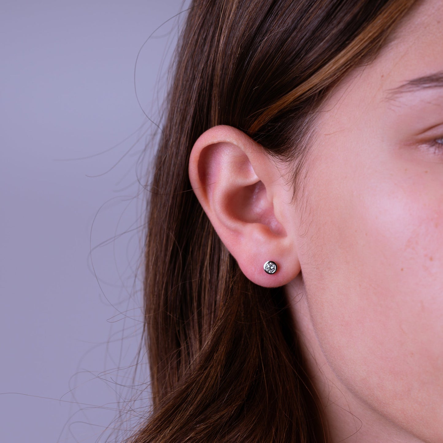 Bezel & Diamond Stud Earrings