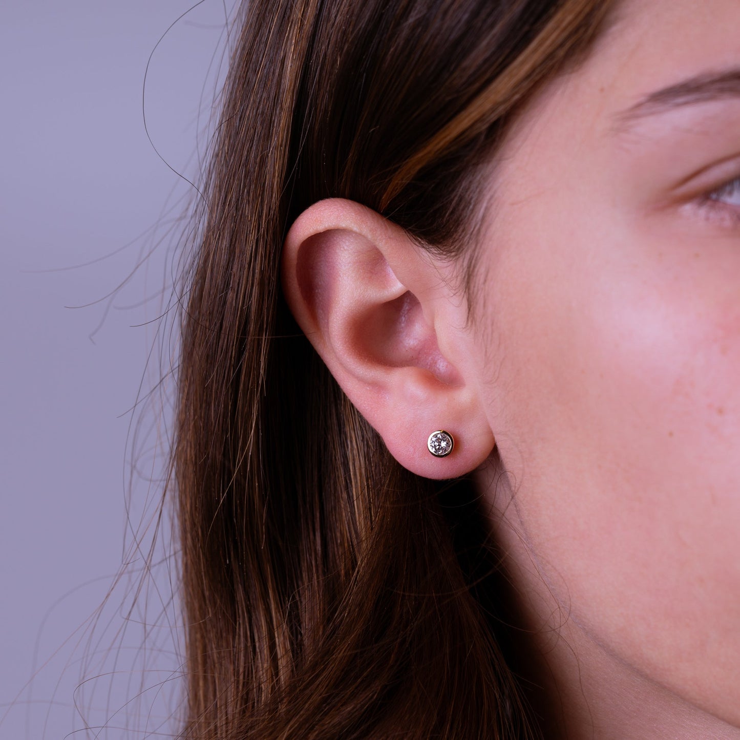 Bezel & Diamond Stud Earrings