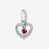 January Dark Red Beaded Heart Dangle Charm January Dark Red Beaded Heart Dangle Charm