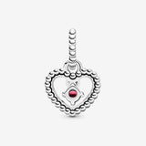 January Dark Red Beaded Heart Dangle Charm January Dark Red Beaded Heart Dangle Charm