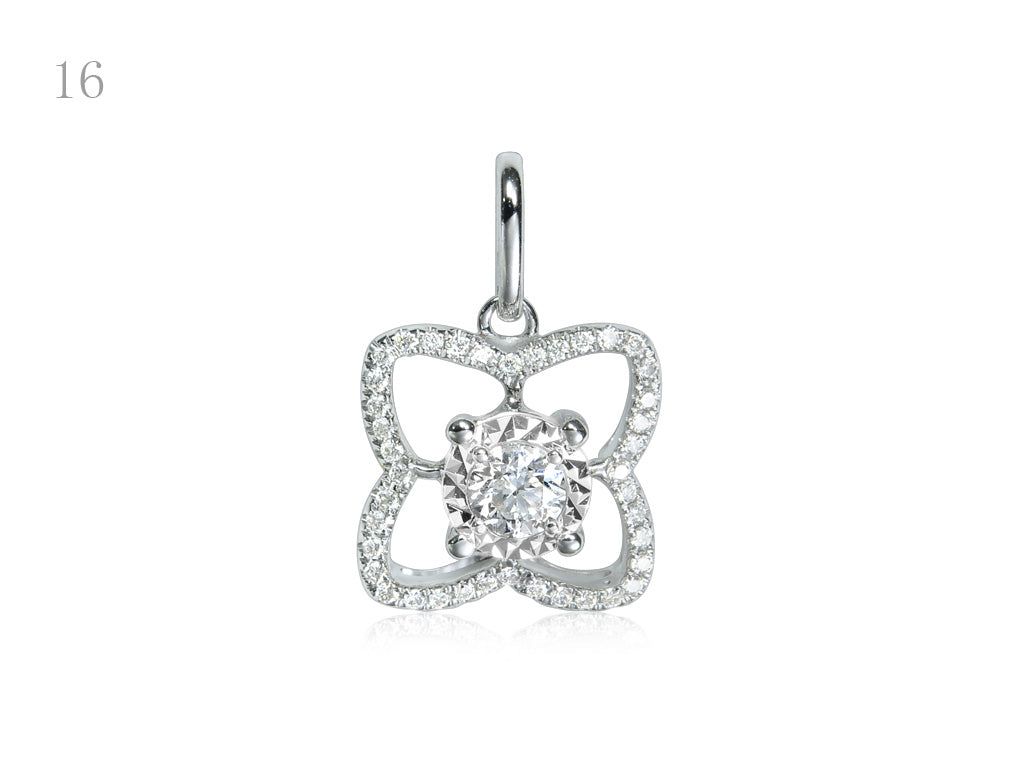 FLOWER SHAPED DIAMOND PENDANT IN 18k WHITE GOLD - 0.25ct