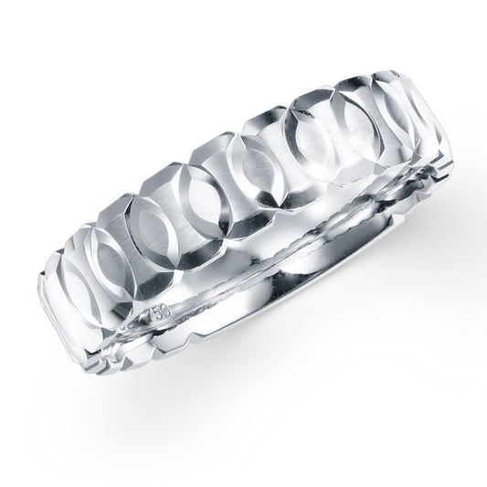 DIAGONAL ETCHED WEDDING BAND IN 18K WHITE GOLD