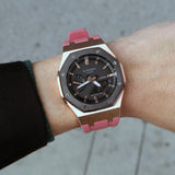 Mini CasiOak GMAS2100 Metal Bezel Fluorine Dark Pink Rubber Watch Strap Length for Casio G-Shock GMAS2100 Mini CasiOak GMAS2100 Metal Bezel Fluorine Dark Pink Rubber Watch Strap Length for Casio G-Shock GMAS2100