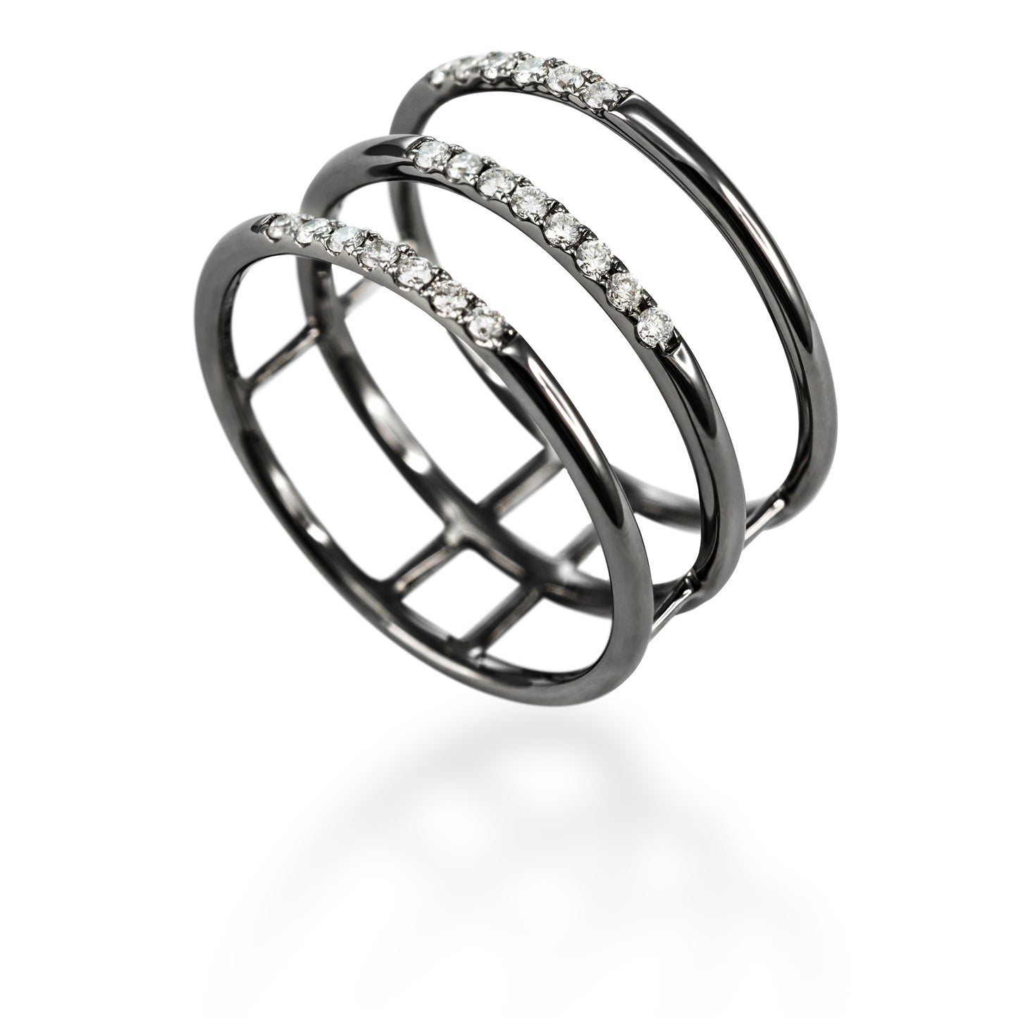 LMD CITY LIGHTS TRINE DIAMOND RING IN 18K BLACK GOLD