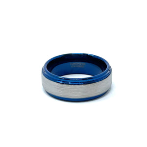 Tungsten Wedding Ring Band in White and Blue (8mm)