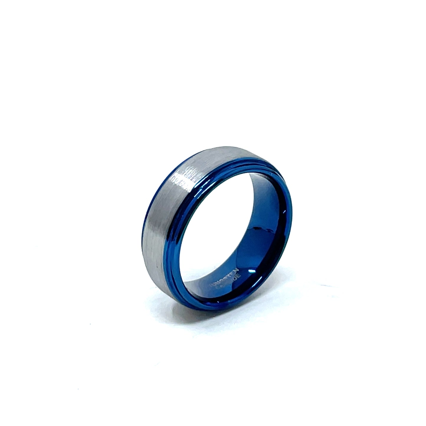 Tungsten Wedding Ring Band in White and Blue (8mm)