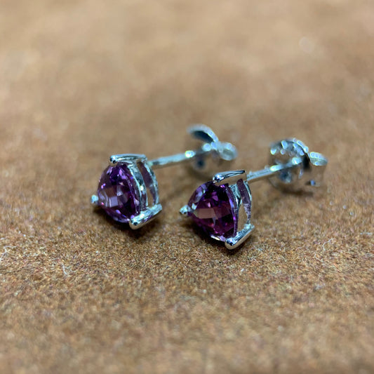 Trillion Cut Alexanderite Gemstone Earring Studs in 10k White Gold