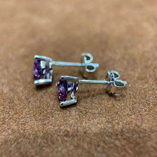Trillion Cut Alexanderite Gemstone Earring Studs in 10k White Gold