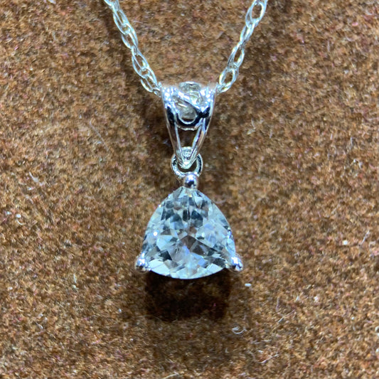 Trillion Cut White Topaz Gemstone Necklace in 10k White Gold