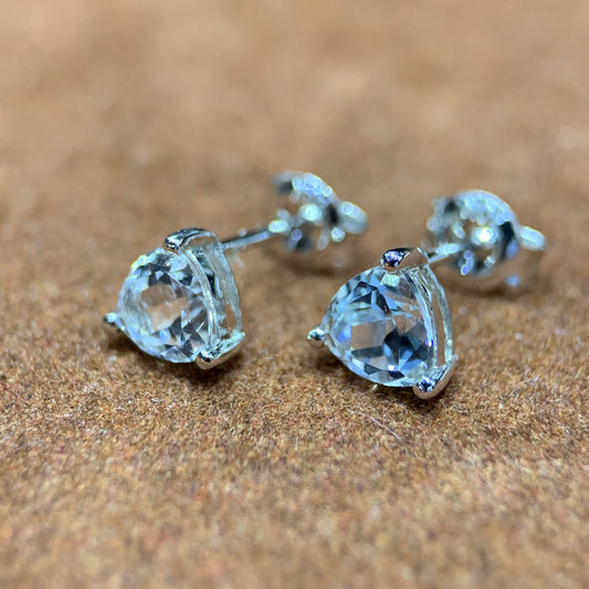 Trillion Cut White Topaz Gemstone Earring Studs in 10k White Gold
