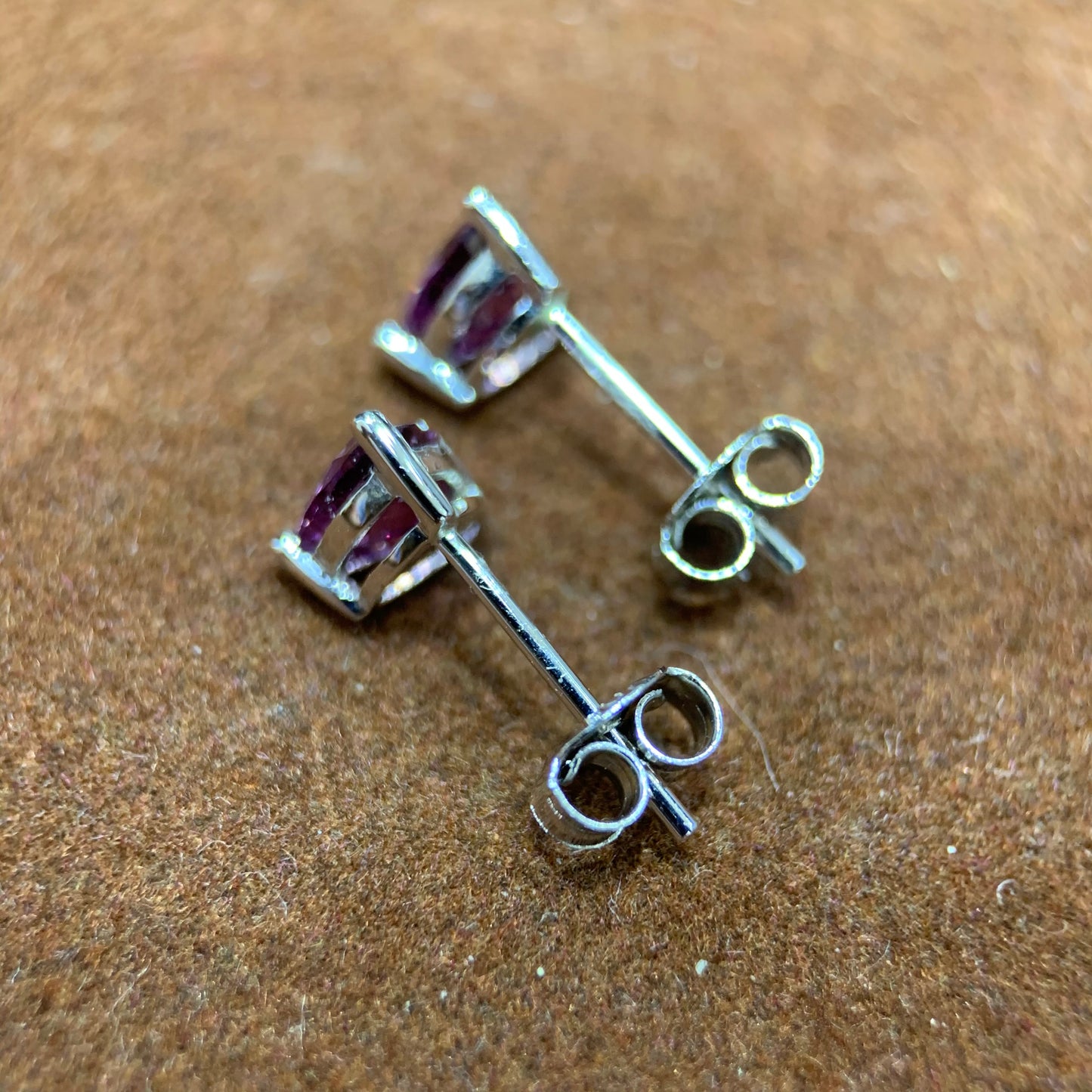 Trillion Cut Alexanderite Gemstone Earring Studs in 10k White Gold