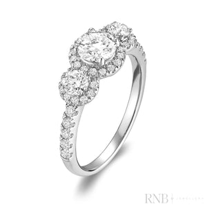 Three Stone Diamond Halo Engagement Ring-RNB Jewellery