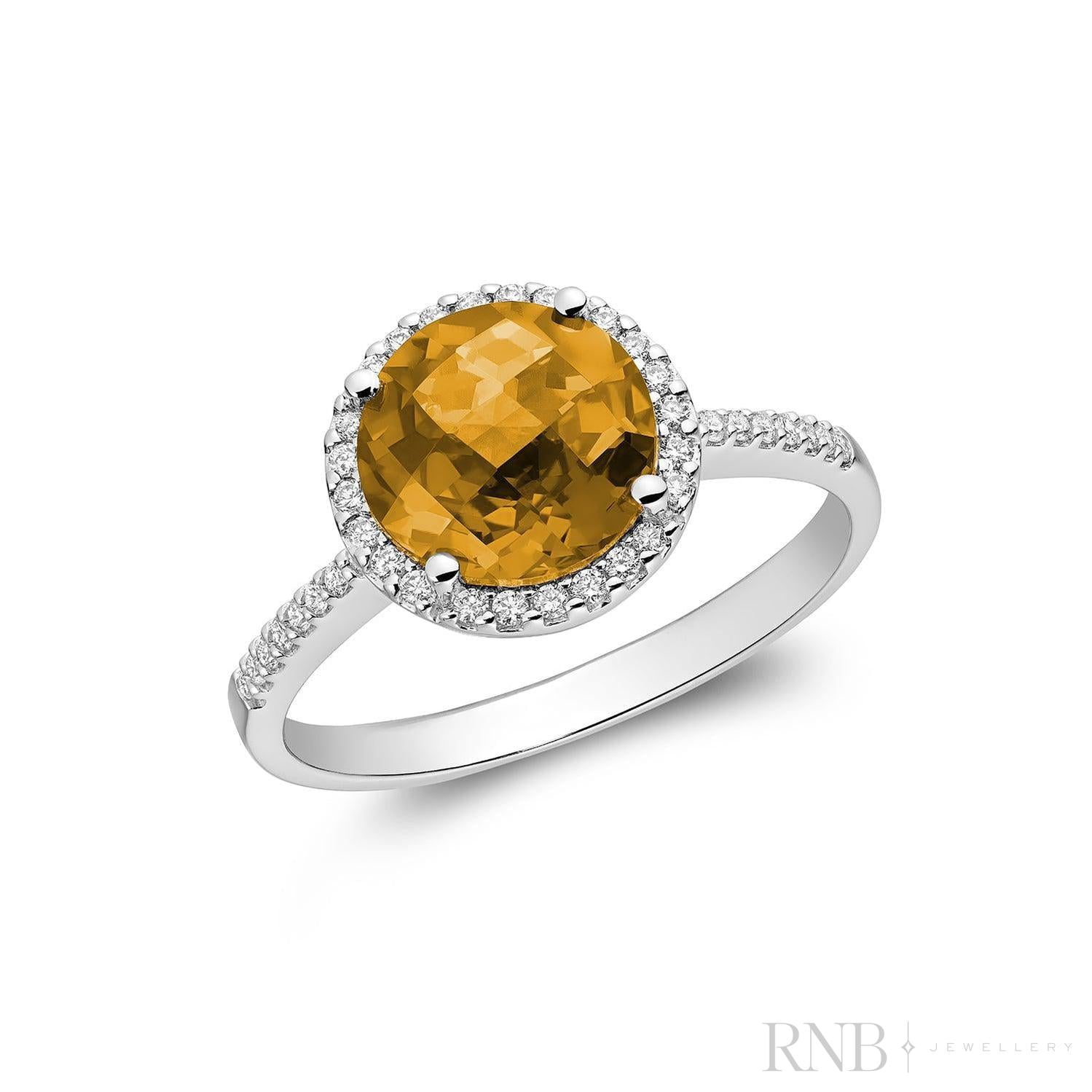 Round Citrine & Diamond Halo Ring