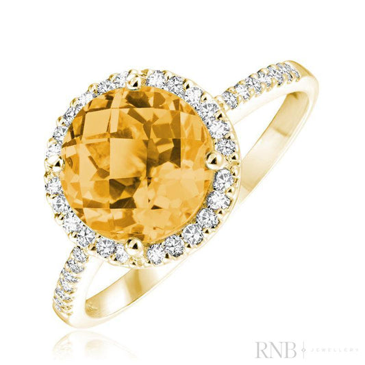 Round Citrine & Diamond Halo Ring
