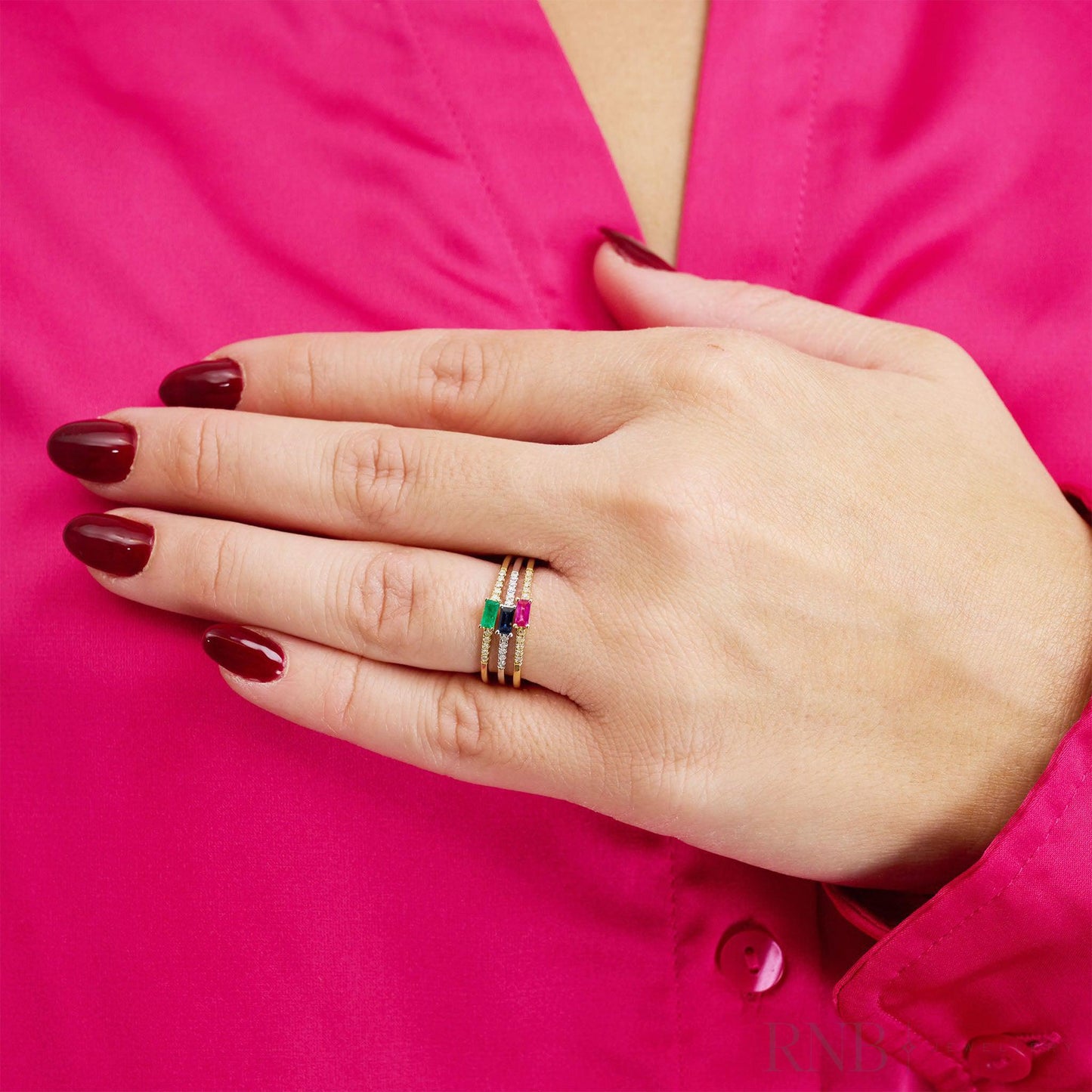 Emerald Cut Solitaire Precious Stone and Diamond Ring