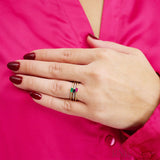 Emerald Cut Solitaire Precious Stone and Diamond Ring