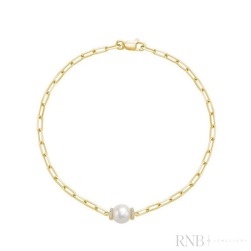 Link Chain with Pearl & Diamond Bracelet