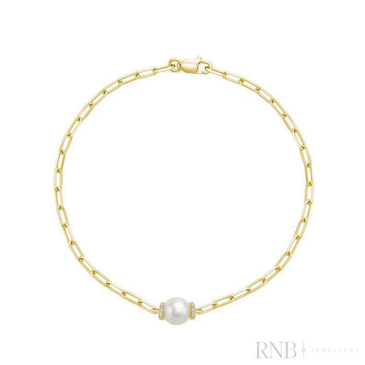 Link Chain with Pearl & Diamond Bracelet