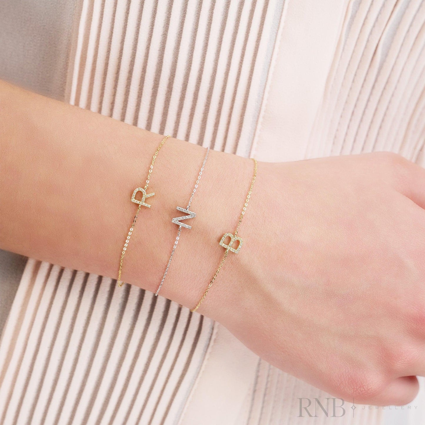 Mini Block Initial Diamond Bracelet