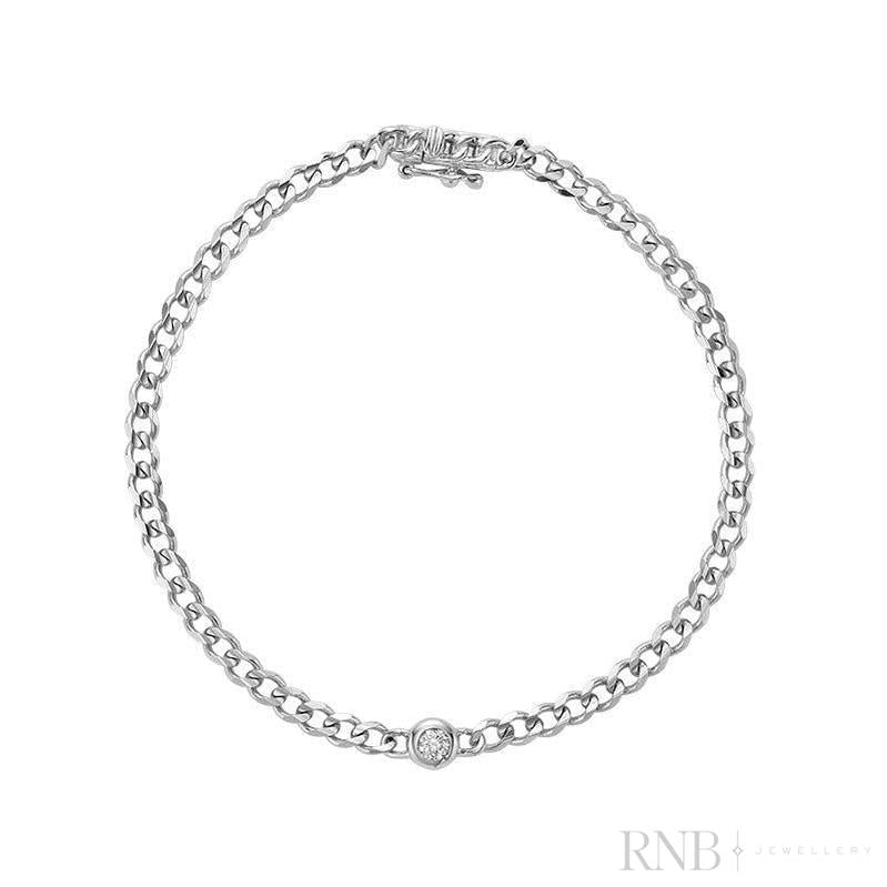 Cuban Link Bracelet with Solitaire Diamond Bracelet