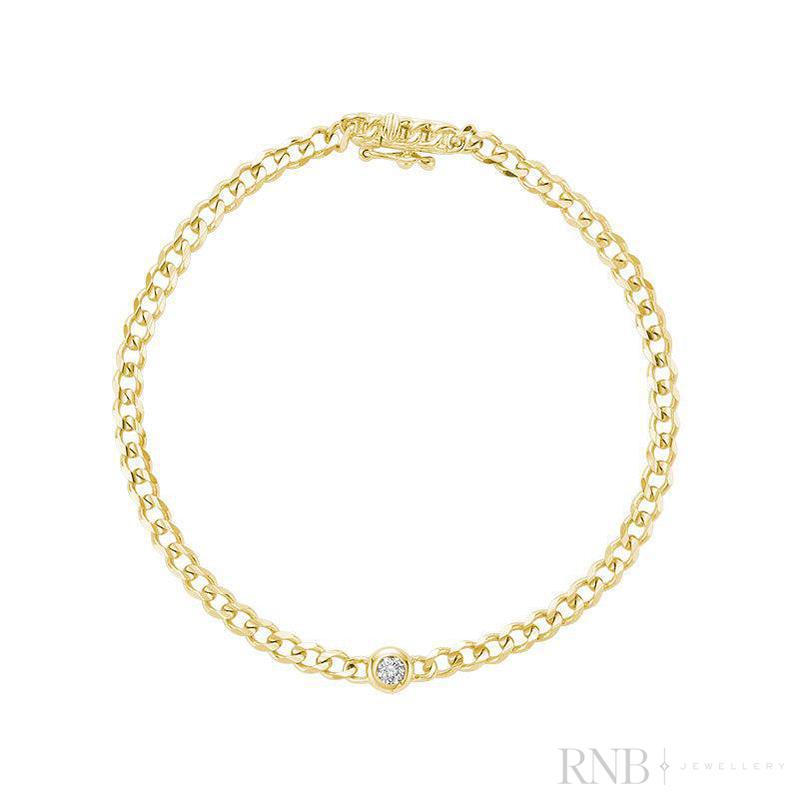 Cuban Link Bracelet with Solitaire Diamond Bracelet