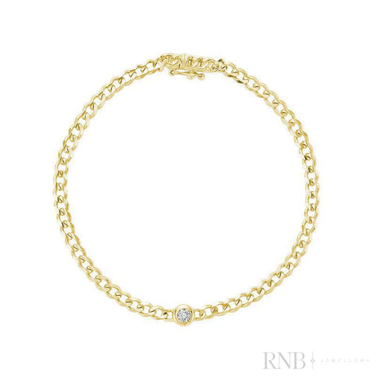 Cuban Link Bracelet with Solitaire Diamond Bracelet