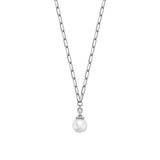 Cultured Pearl & Diamond Drop Necklace on Paper Clip Chain