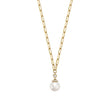 Cultured Pearl & Diamond Drop Necklace on Paper Clip Chain